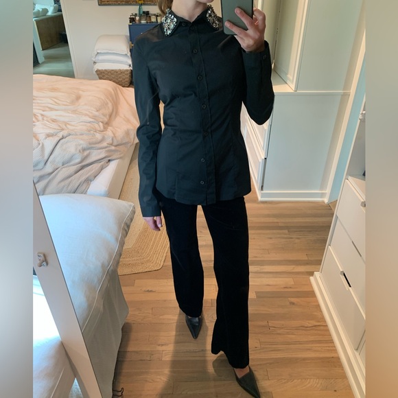 DESIGNER PRADA BLACK SHIRT W EMBROIDERED COLLAR - Picture 10 of 14